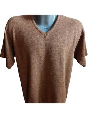 True Vintage XL T-shirt Sweater 1970's Creslan Rayon heather Brown V-Neck MOD